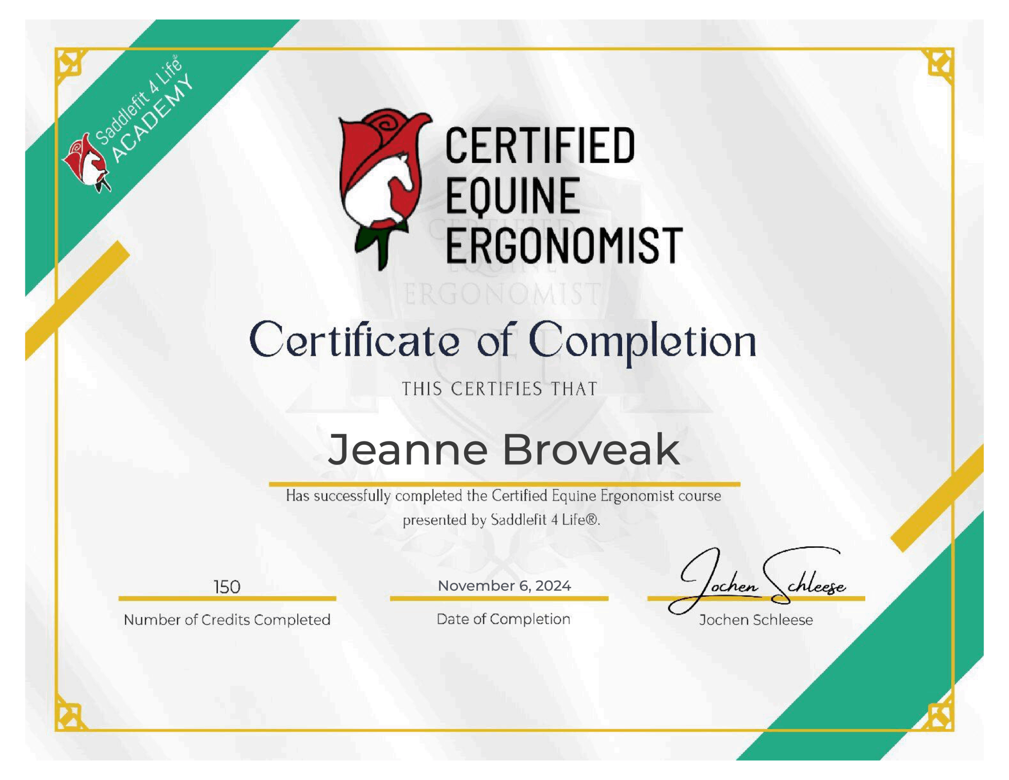 Jeanne Broveak, CEE Certified Equine Ergonomist